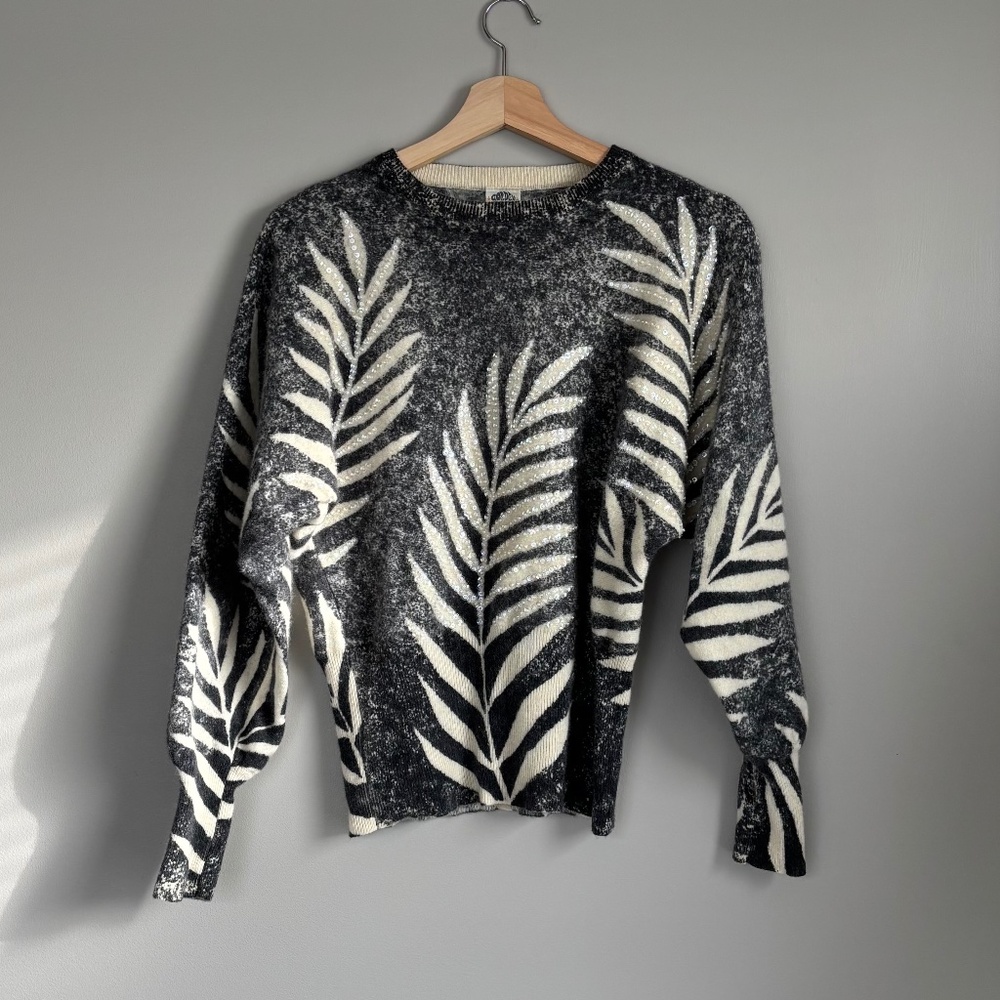 Vintage Lambswool Angora Blend Grey and Cream Sweater with Sequins